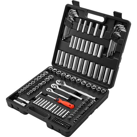 Mophorn Juego de vasos con trinquete y puntas 9,5/6,4/12,7 mm, medidas SAE y métricas, incluye puntas profundas y estándar, accesorios y estuche de transporte, acero aleado CR-V, 149 piezas (1/5)