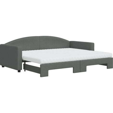 Maison Exclusive - Lit de jour avec gigogne et matelas gris foncé 90x200 cm tissu