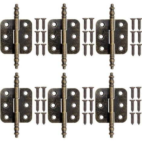 Set of 6 vintage bronze hinges for cabinet doors, decorative iron hinges with screws MUMU (1/4)