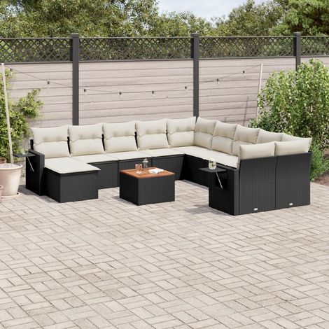 12-tlg. Garten-Sofagarnitur mit Kissen Schwarz Poly Rattan (1/5)