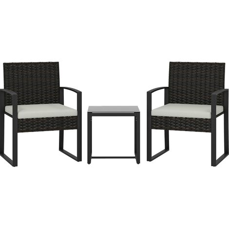 CHICFURN Set da giardino 2 posti 55 x 58 x 76 cm in acciaio effetto rattan grigio crema (1/5)