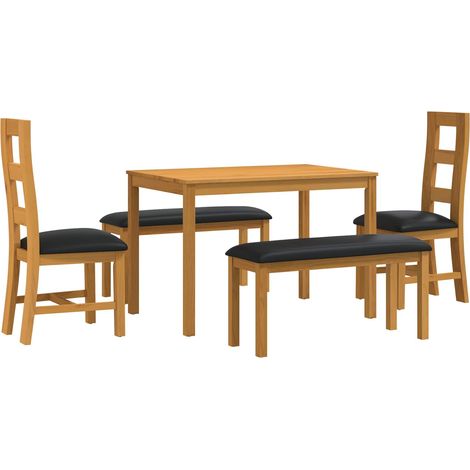 Dining Set 5 pcs Black Solid Oak Wood vidaXL (1/5)