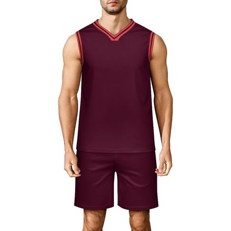 Men's Basketball Set, Adult Basketball Jersey, Sleeveless V-Neck Sports Outfit, Tank Top and Shorts for Fitness, Match, Training (1/5)