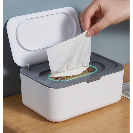 BEBUSINGOTO Feuchttuchbox. Aufbewahrungsbox, Feuchttücheretui, Taschentuchbox mit Deckel, Babyserviettenbox hält Feuchttücher frisch (Grau)