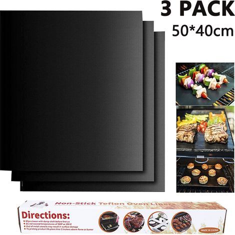 Lot de 3 tapis de cuisson antiadhésifs et réutilisables pour barbecue à gaz et grillades électriques au charbon de bois - (1/4)