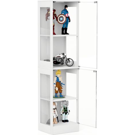 Vitrine en verre LED avec capteur, 4 niveaux, portes vitrées et rangement, 40 x 35 x 165 cm, blanc, pour salon et chambre – CHICFURN (1/5)