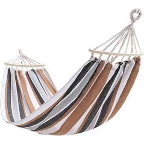 Filiyano-Hamac double en toile 260x150cm pour jardin et camping, barre d'écartement en bois, crochets en forme de bec de canard, système (1/5)