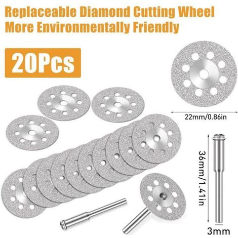 25 mini disques de coupe diamantés, adaptés aux meuleuses électriques Dremel avec mandrins de 3 mm, peuvent être utilisés pour cou (1/5)