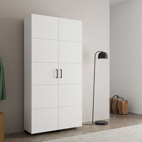 Schuhschrank Bled, Schuhregal mit 15 Fächern, 2 Türen, Doppelkapazität, Rollenöffnung, 92x33x185h cm Mattweiß (1/5)