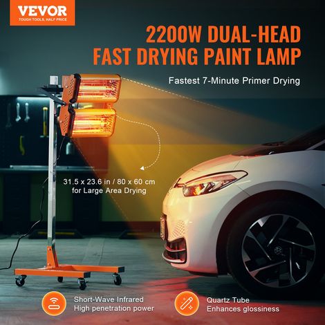 Lampe polymérisation infrarouge, 2200 W, séchoir peinture voiture avec support, minuterie 1-60 min, chauffage cabine cuisson pulvér… (1/5)
