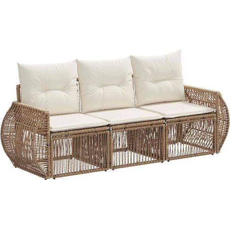 Gartensofa-set 3 pcs Beige und Cremeweiß Poly-Rattan vidaXL