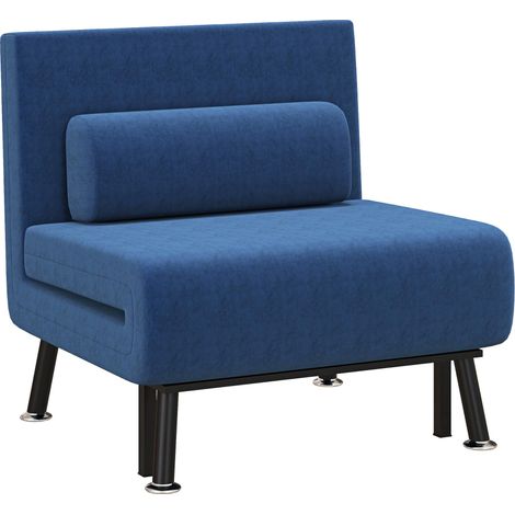 Fauteuil-lit avec dossier réglable en 5 positions, en tissu effet lin et structure en acier, 75 x 70 x 75 cm, bleu foncé