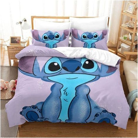 Ensemble Housse de Couette 3 pièces Motif Imprimé Lilo et à Fermeture Éclair et 2 Taies d'oreiller Assorties 50x75200x200cm