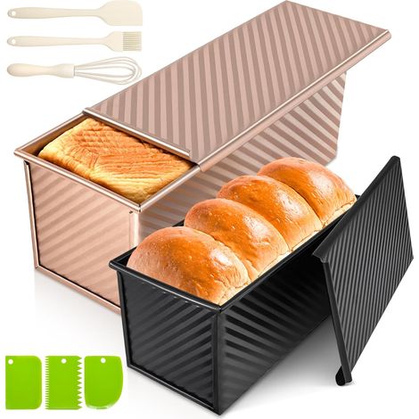 Moule À Pain Pullman Avec Couvercle - Acier Au Carbone Antiadhésif - Pour Pain De Mie Et Sandwich - 2 Pièces (2,2 lb + 1 lb) (1/5)