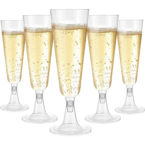50 Pièces Flûtes à Champagne en Plastique, 150ml Verres à Champagne Transparents Gobelets à Vin Réutilisables à Tige pour Fêtes Douche D'anniversaire Mariage Jardin (5,5 x 16,5cm) (1/5)
