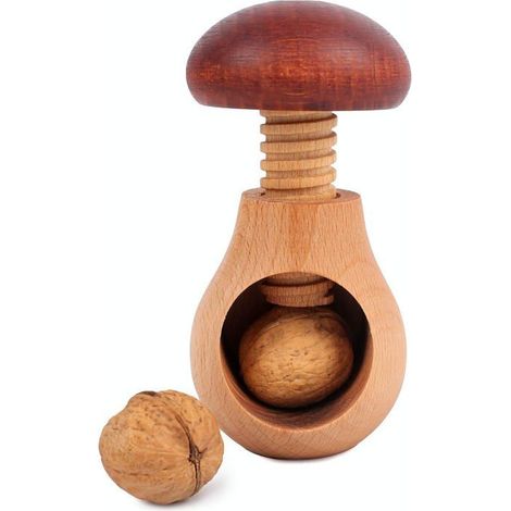 Ecleanfy - Creative Home Casse Noix Casse-Noisette en Bois Broyeur Manuel pour la Cuisine 10 x 6 cm Forme de Champignon Hêtre Naturel (1/5)