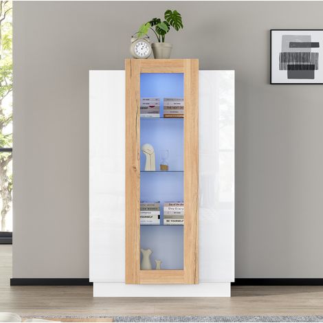 Meuble rangement vitrine LED 74x40x120 cm blanc OKMYHOME (1/5)