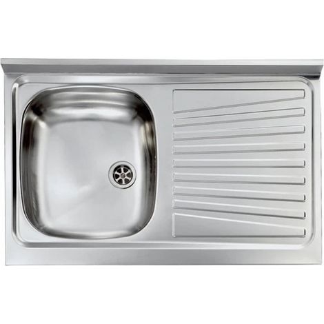 LAVELLO CUCINA DA APPOGGIO IN ACCIAIO INOX 1 VASCA CON GOCCIOLATOIO MODELLO MONDIAL - CM.90x50 VASCA SINISTRA - PROFONDITÀ 15 CM - HID