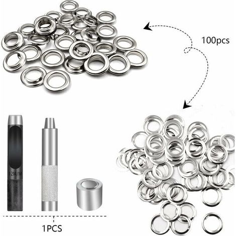 Kit d'œillets en laiton pour toile – 100 pièces, diamètre intérieur 12 mm, idéal pour chaussures, vêtements et chapeaux