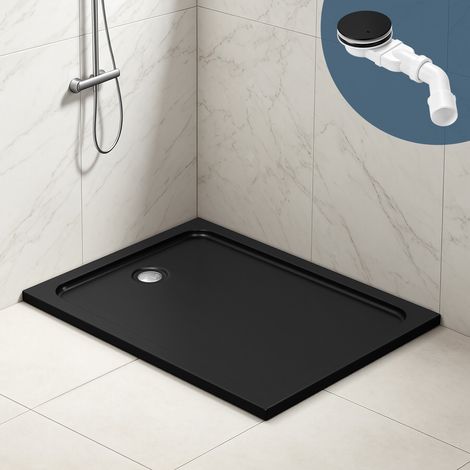 Wolketon Receveur de douche extra-plat 120 x 90 cm rectangulaire noir mat avec évacuation Ø 90 mm chromée (1/5)