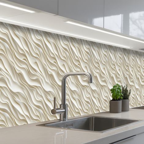 Kitchen Splashback Waves - White - Minimalist 450x60 cm (1/5)