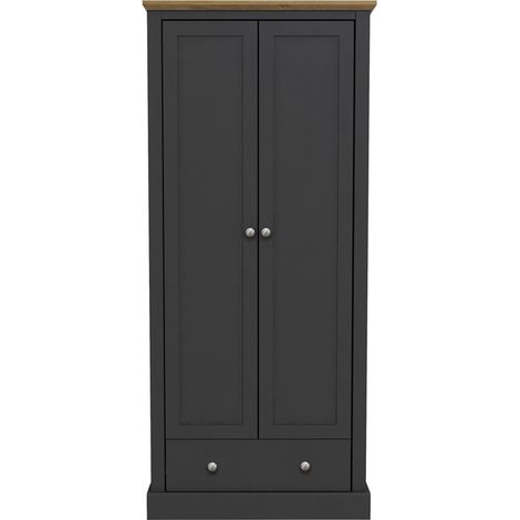 Devon 2 Door Wardrobe - Particle Board - L56 x W79.7 x H181.5 cm - Charcoal (1/3)