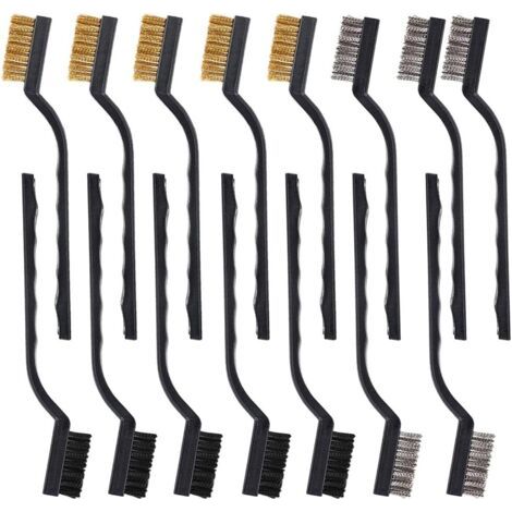 Ensemble de 15 brosses métalliques avec manche incurvé en acier inoxydable, laiton et nylon pour le nettoyage des soudures (1/5)