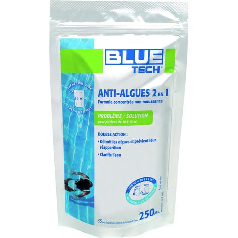 ANTI ALGUES PISCINE 2EN1 ULTRA CONCENTRÉE TP2 NON MOUSSANT DETRUIT LES ALGUES CLARIFIE EAU 250ML