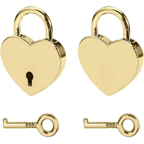 Lot de 2 mini cadenas en forme de cœur avec clé, en métal, pour boîte à bijoux, boîte de rangement, agenda, bagage, pont (1/4)