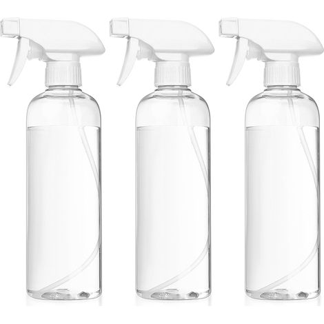 Juego de 3 botellas rociadoras, botella rociadora vacía de 500 ml, botella de plástico con bomba para jardín, plantas, rociador de agua para el cabello (blanco transparente) (1/4)