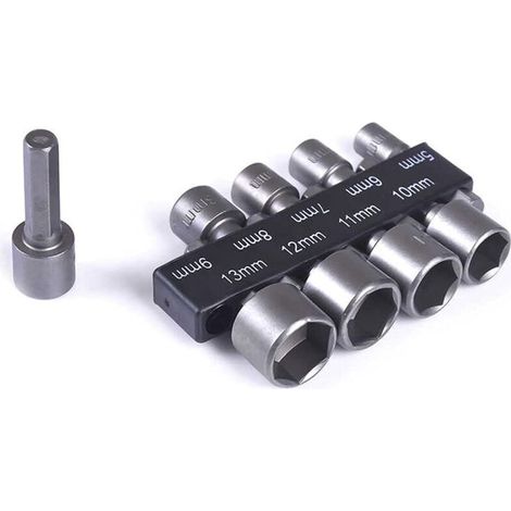Lot de 9 Forets à Douille de 5 à 13 mm, Jeu de Douilles à Embouts, pour Perceuse à Queue Hexagonale 1/4", Tournevis Électriques et Perceuses, Visseuse Sans Fil