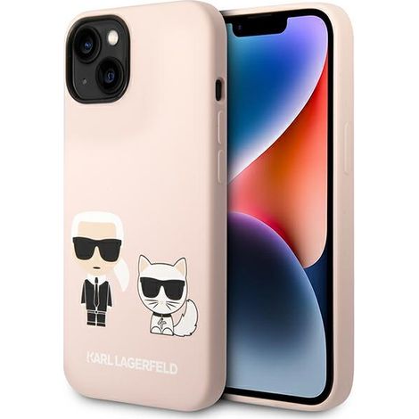 Funda rígida Karl Lagerfeld KLHMP14SSSKCI para iPhone 14/15/13 de 6,1 pulgadas, color rosa claro/silicona rosa claro, compatible con Karl & Choupette y MagSafe. (1/5)