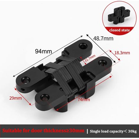 Charnière invisible (94 x 49,7 mm) en acier inoxydable, robuste et encastrée, pour porte de garage. (1/5)