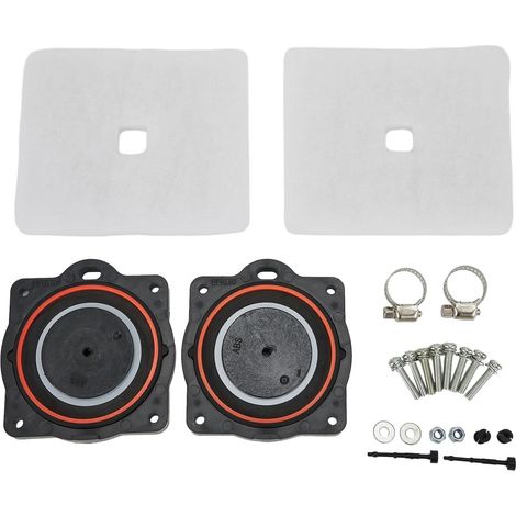 Kit de reconstruction de pompe à air pour Hiblow série HP-80 (HP-80-0110, HP-80-0117) - Comprend 2 diaphragmes, 2 filtres, goupille de sécurité, pinces et vis - Pour Aqua-Safe AS500, Aqua-Aire (1/5)
