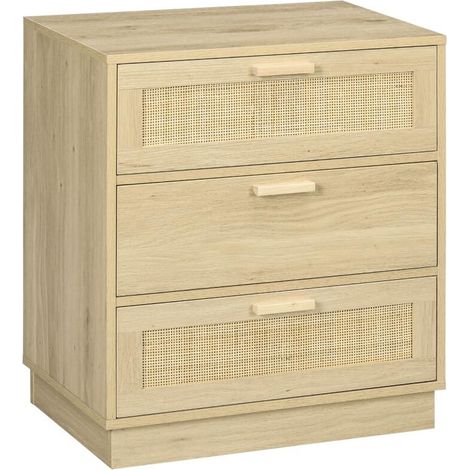 Commode en rotin bohème avec 3 tiroirs pour salon couloir entrée meuble de rangement en bois naturel (1/5)