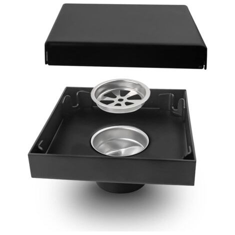 BUNTHAUS Caniveau de Douche, Siphon Sol Carré Noir en Acier Inoxydable, Design Invisible, Orifice D'évacuation de 40 mm de Diamètre, Anti Insectes et Odeurs, Très utilisé en évacuation intérieure