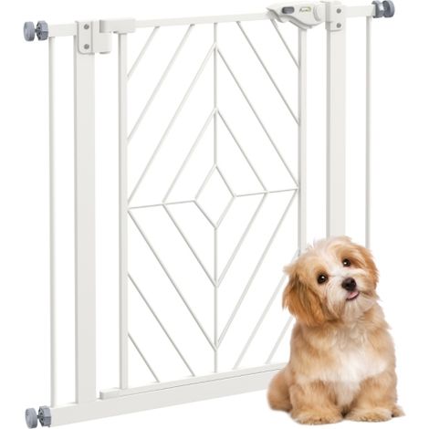 White Pressure Fit Stair Gate for Dogs,Auto Closing Door with Double Locking,Easy Installation for Openings 74-80cm (1/5)