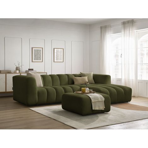 BOBOCHIC - Canapé d'angle fixe TALIA tissu chiné avec pouf Angle droit Vert (1/5)