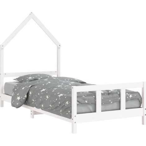 Lit simple Cadre de lit pour enfants blanc 90x200 cm bois de pin massif (1/5)