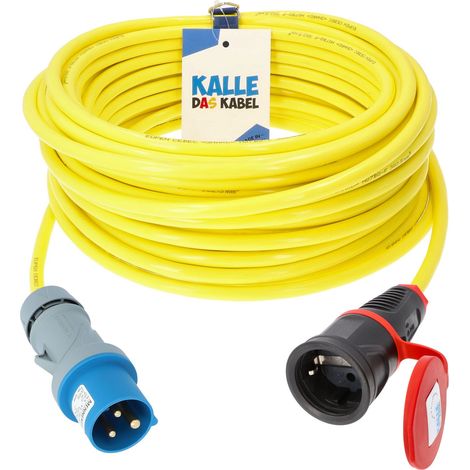 Kalle Adapterkabel CEE 230V 16A 2,5mm² auf Schuko Extreme Signal Gelb IP44 10 Meter