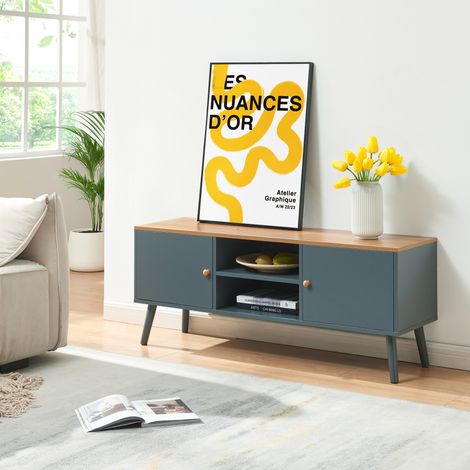 Meuble TV Reyljand 120 x 35 x 50 cm gris effet chêne [en.casa]