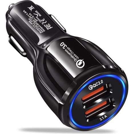 [NEVER USED] USB Car Adaptor, 2 Port USB 3.0 Car Cigarette Lighter Phone Charger 30W 5A Fast Charging Compatible with iPhone Samsung Galaxy iPad Huawei - BK-348 (1/4)