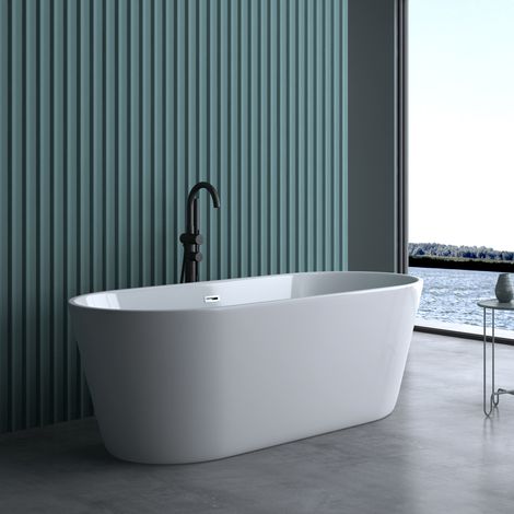 doporro Freistehende Design-Badewanne Vicenza520OA 170x80x60cm mit Ablaufgarnitur und Überlauf aus Acryl in Weiß DIN-Anschlüssen