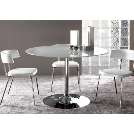 Table a manger ronde en verre trempé et pied acier chromé Diamino-Plateau Opaque-Diamètre 60 cm (1/5)