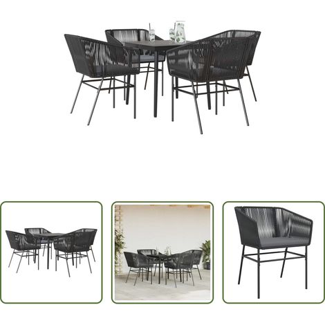 vidaXL Table de jardin - Ensemble à manger de jardin et coussins 5 pcs noir rotin verre (1/5)