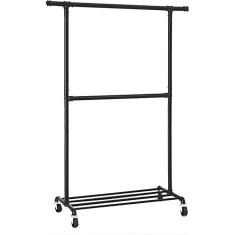 Songmics – Portant à vêtements industriel 110 kg – Tube en métal noir – Barre centrale réglable – Étagère inférieure – HSR62BK