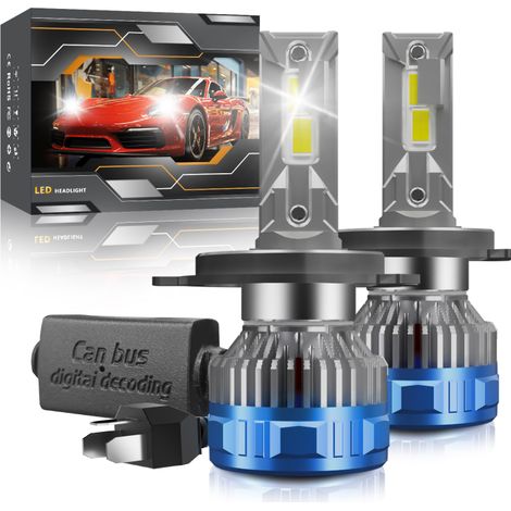 Ampoule LED H4 pour phares de voiture, kit de conversion LED 60 W, 60 000 lm, 6 000 K, refroidissement rapide (12 000 tr/min), ultra-lumineuse, étanche, feux de croisement et de route, lot de 2. (1/5)