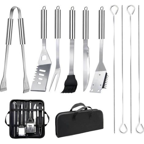 11Pcs Ensemble Ustensiles Barbecue en Acier Inoxydable Professionnel - Kit d\'Accessoires Grill Barbecue Pratiques avec Sac Portable (1/4)
