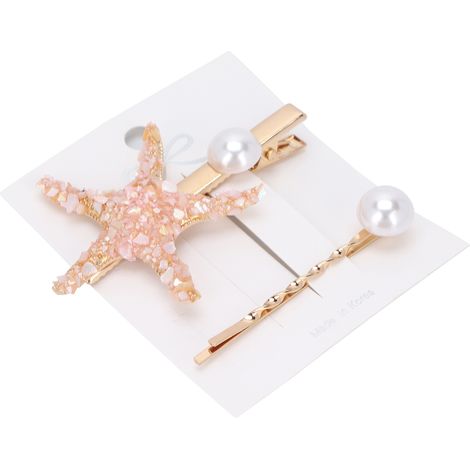 Lot de deux pinces à cheveux en fausse perle et étoile de mer, accessoires pour frange latérale, convenant aux filles et aux femmes, rose. (1/5)
