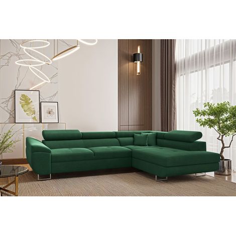 Ecksofa Schlafsofa Sofa CARMELO in Stoff Nova Grün Ottomane Rechts (1/4)